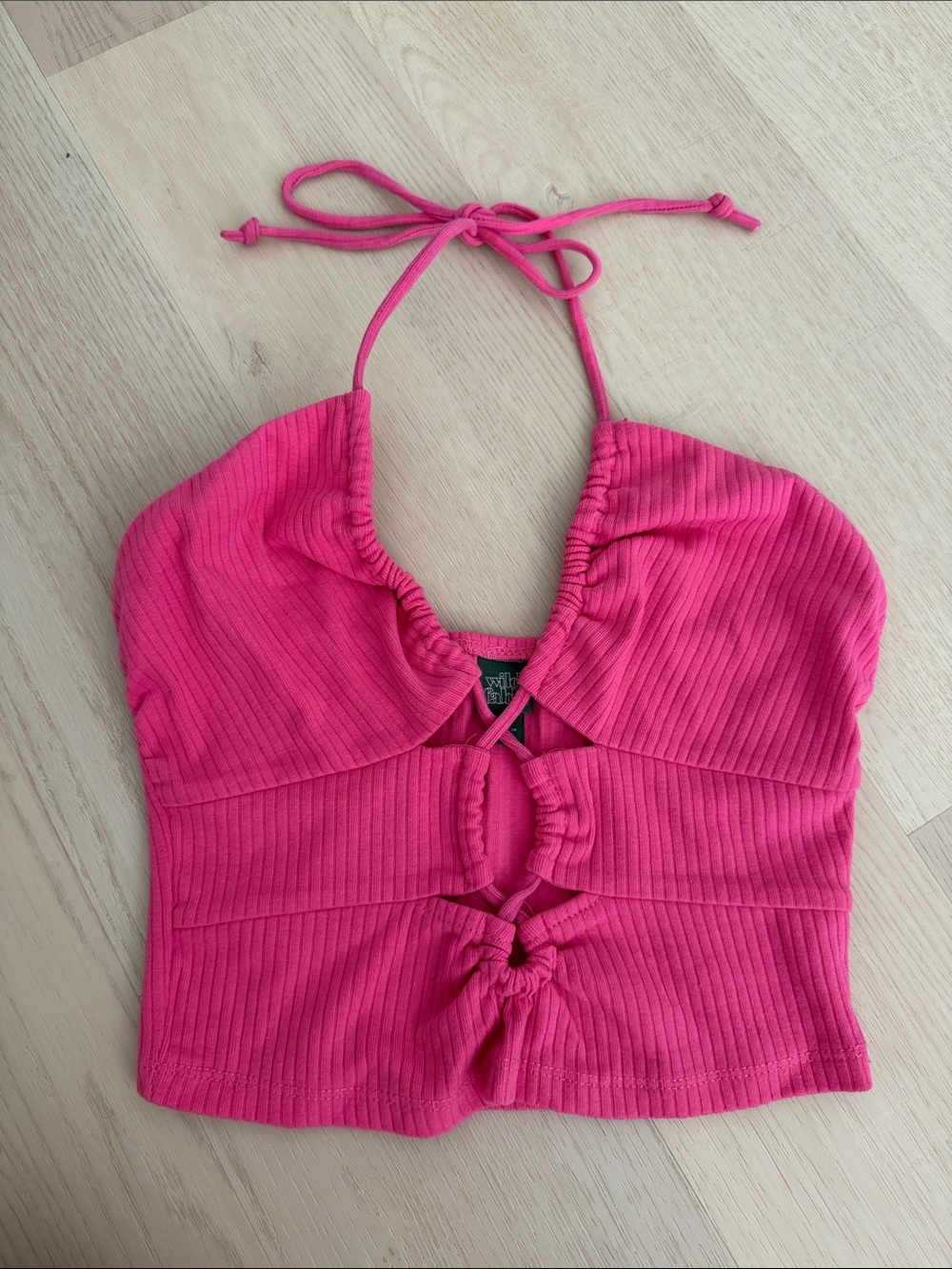 Wild Fable Hot Pink Ribbed Halter Cutout Crop Top with Front Rings Size XS